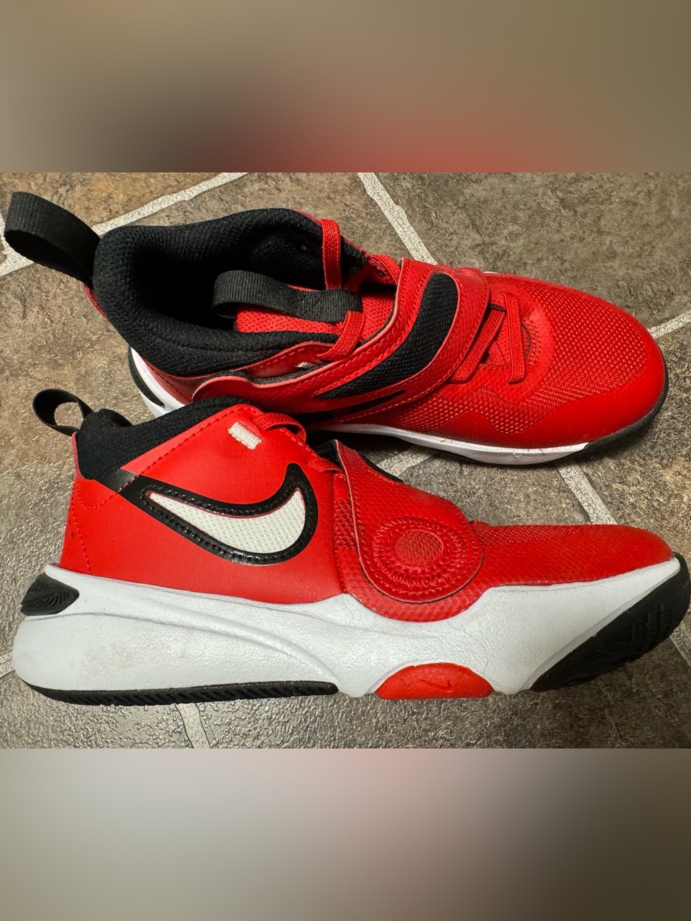 Nike Kids Team Hustle D11 Red and Black Hook-and-Loop Sneaker